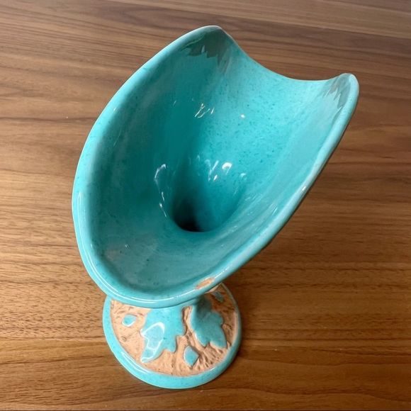 VTG Sgraffito Italian Peasant Village Art Pottery Small Flower Vase Turquoise - Picture 7 of 10